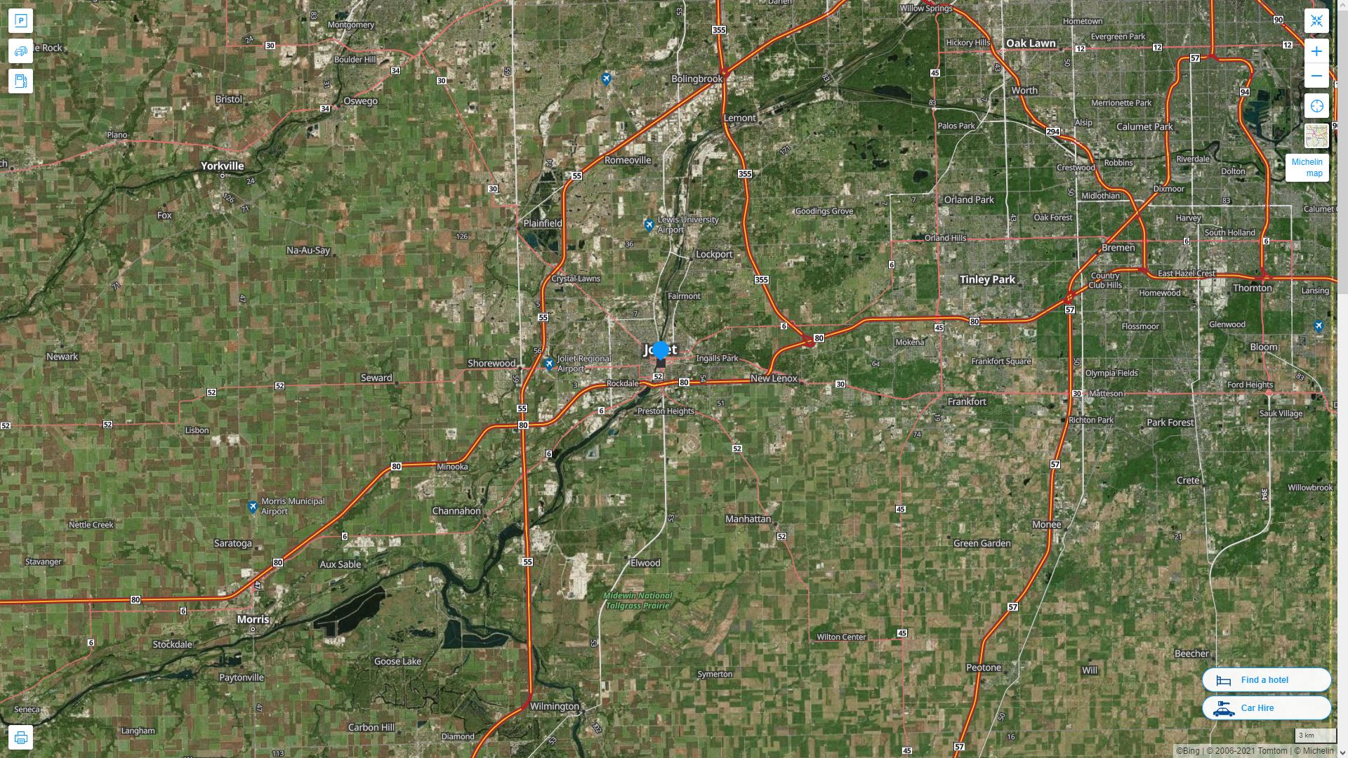 Joliet illinois Highway and Road Map with Satellite View